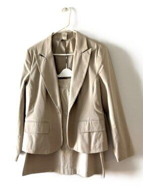 Merona Khaki Cotton Suit with Jacket and Skirt (Machine Washable)